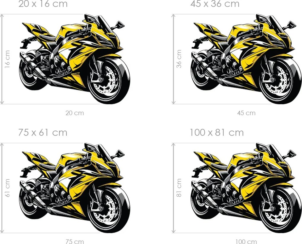 Žltá motorka textilná opätovne prilepiteľná nálepka na stenu arch 45 x 36 cm