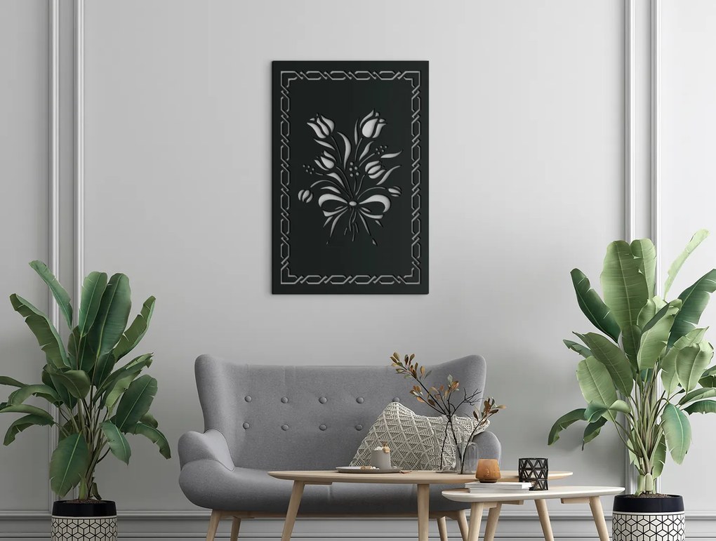 drevko Drevený obraz Kytica kvetov Rozmer obrazu: 44,5 x 29,5 cm, Farba dekorácie: Čierna