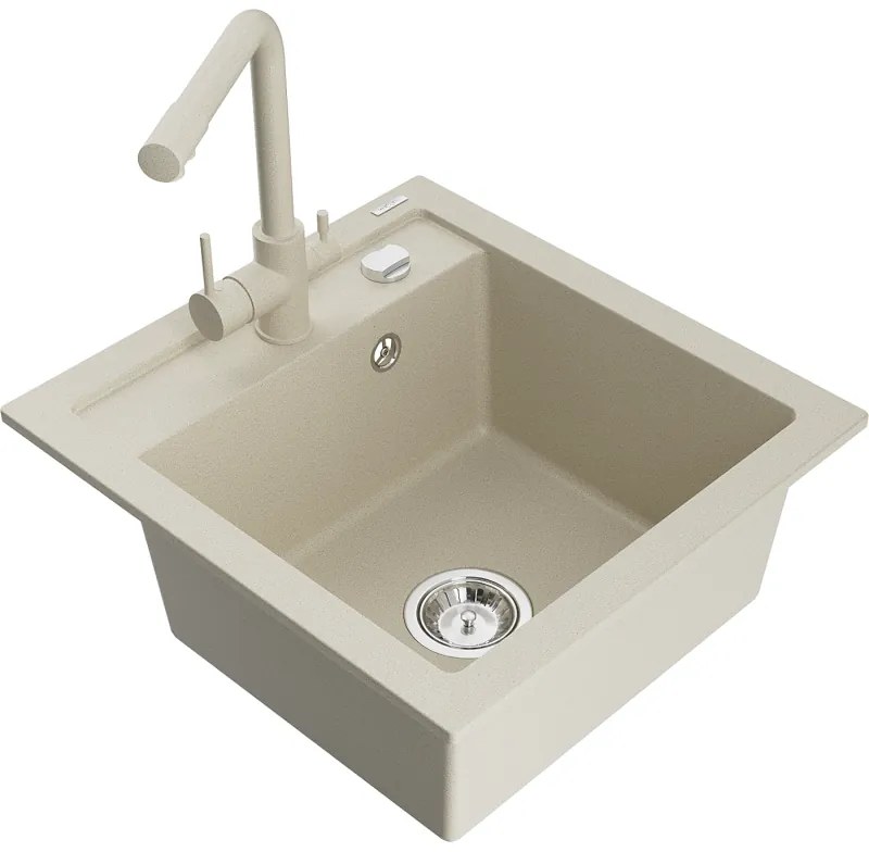 Mexen Vito, 1-komorový granitový drez 520x490x210 mm, béžová batéria Duero, béžová, 6503-69-671600-69