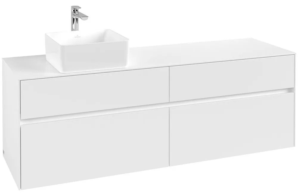 VILLEROY &amp; BOCH Collaro závesná skrinka pod umývadlo na dosku (umývadlo vľavo), 4 zásuvky, 1600 x 500 x 548 mm, White Matt, C05000MS