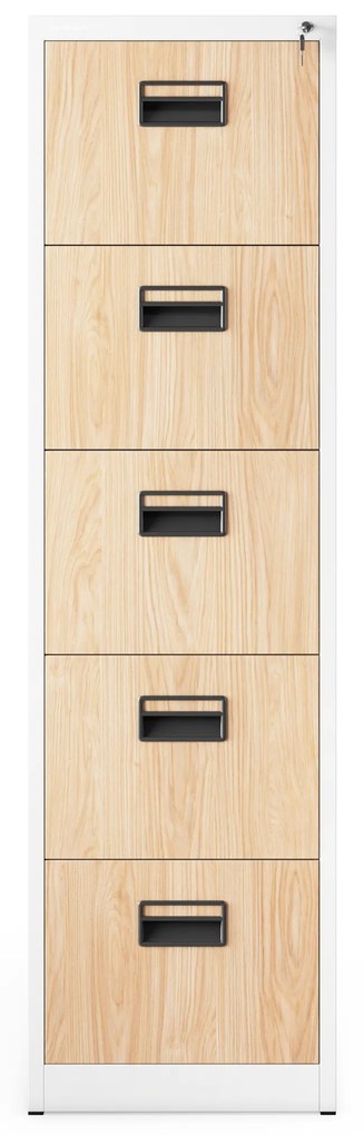Kovová kartotéka, 5 zásuviek SARA V5, 460 x 1630 x 620 mm, Eco Design: biela/ dub sonoma
