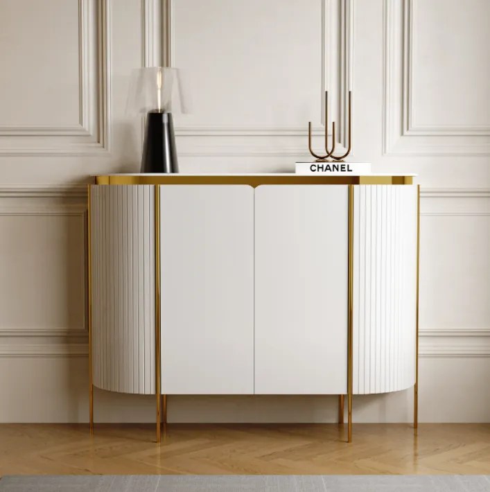 KOMODA ADALIA L BIELY MRAMOR + ZLATÁ 140 cm