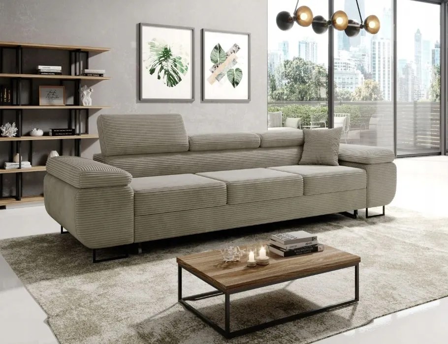 Béžová rozkladacia pohovka Astorp v látkovej farbe.