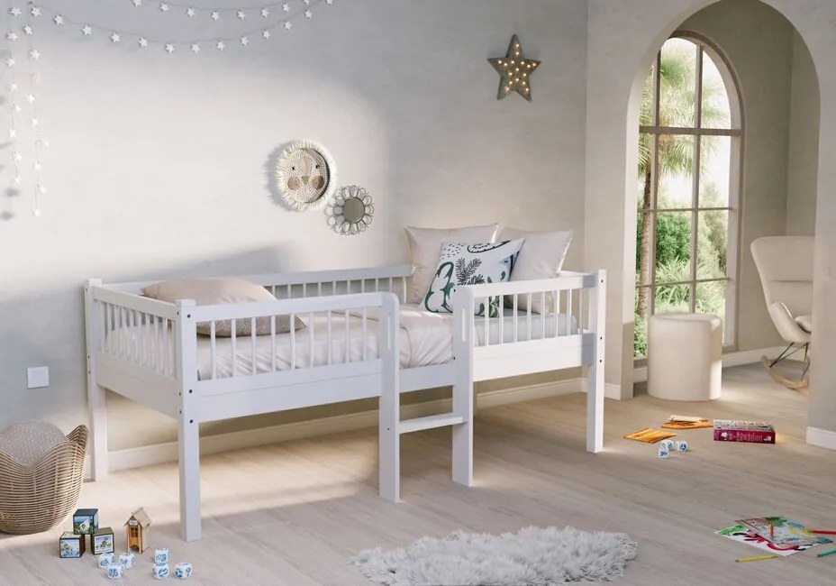 Detská vyvýšená posteľ z bukového dreva Forrest biela 90x200cm 85cm