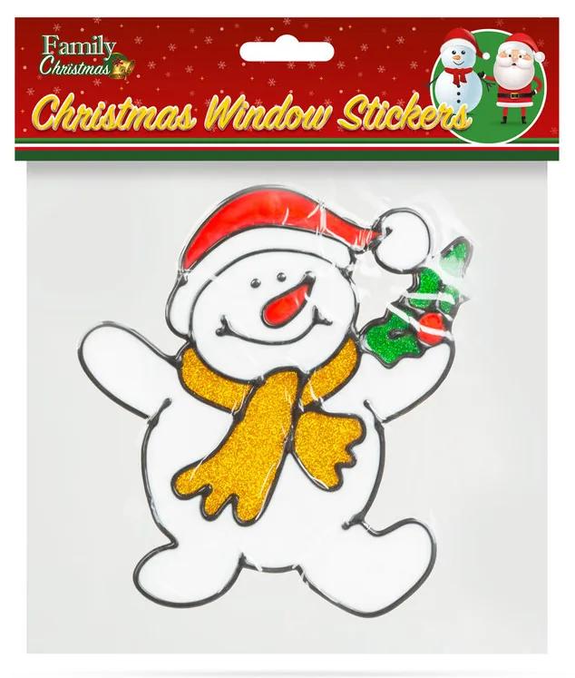 Vianočná dekorácia na okno - snehuliak - 18 x 18 cm
