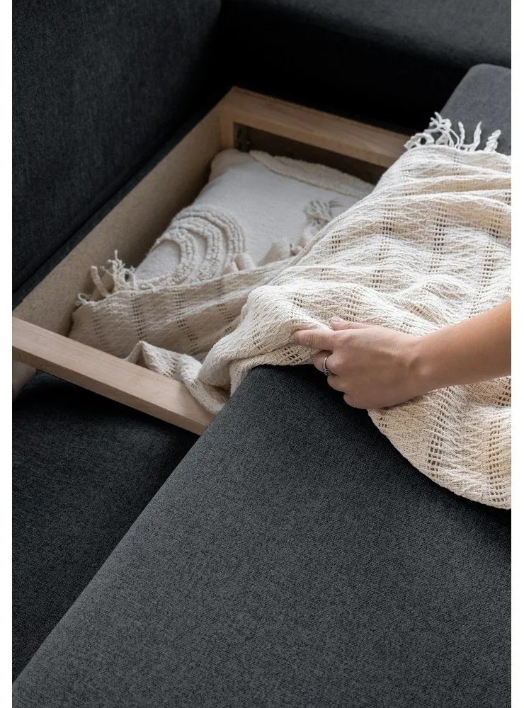 Tmavosivá rozkladacia rohová pohovka Miuform Scandic Lagom L, pravý roh