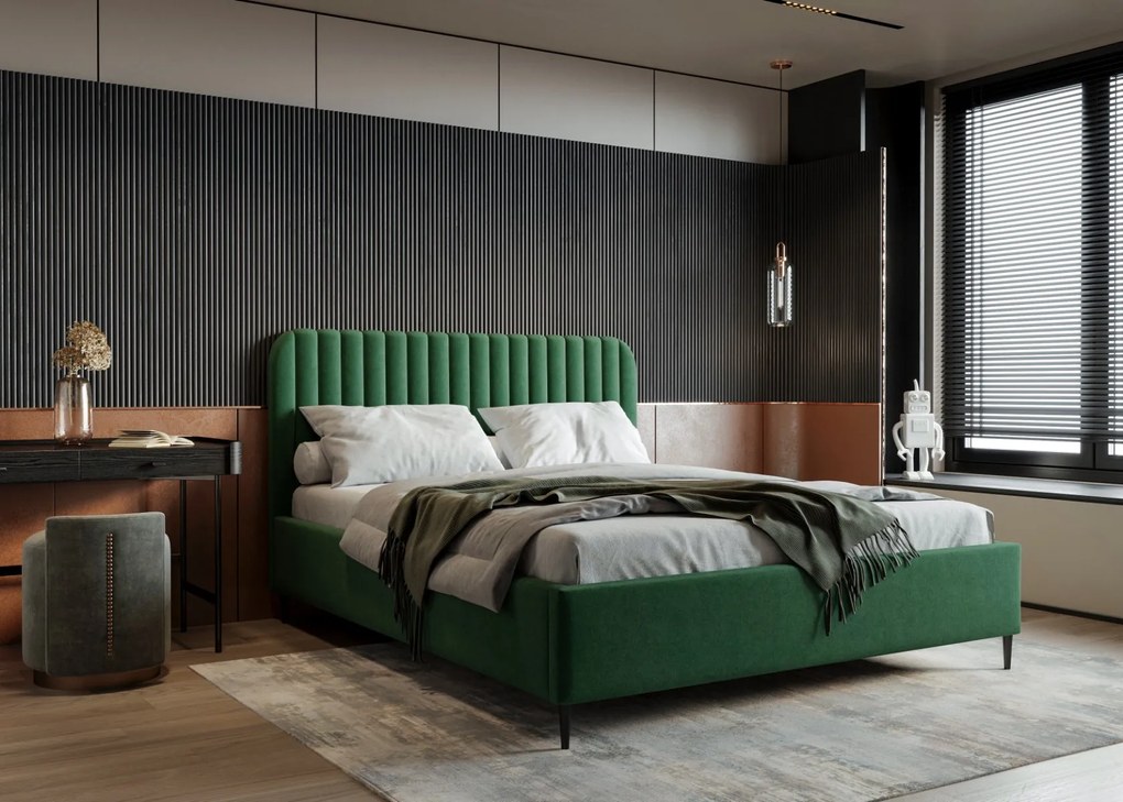 ČALÚNENÁ POSTEĽ ZOE 140 x 200 RIVIERA 38 SMARAGDOVOZELENÁ ZAMATOVÁ LÁTKA