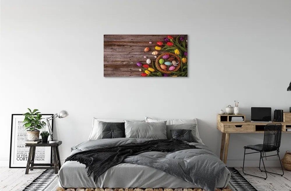 Obraz na plátne Vajíčka tulipány dosky 100x50 cm