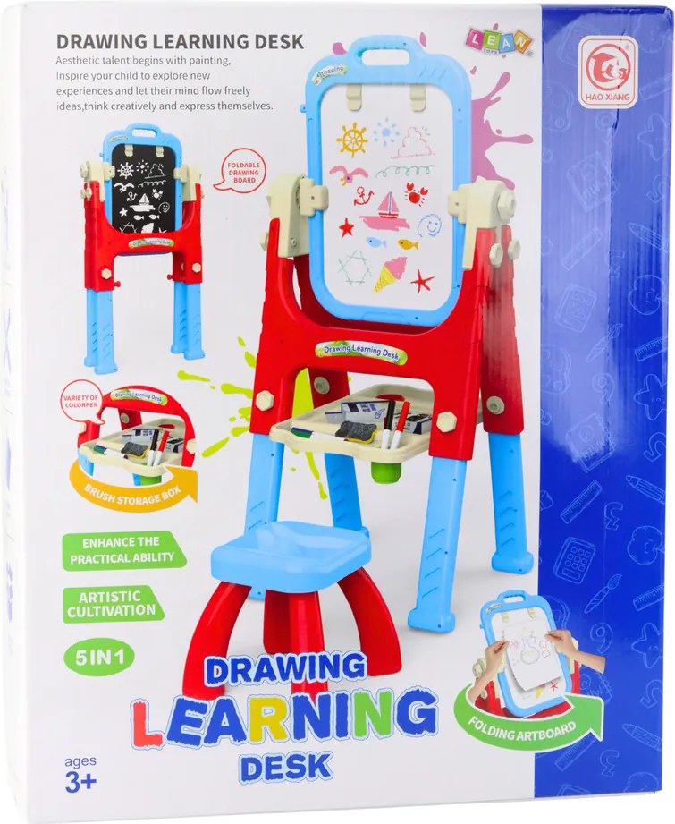 LEAN Toys Vzdelávacia tabuľa 5v1 so stoličkou a multifunkčným príslušenstvom, modrá