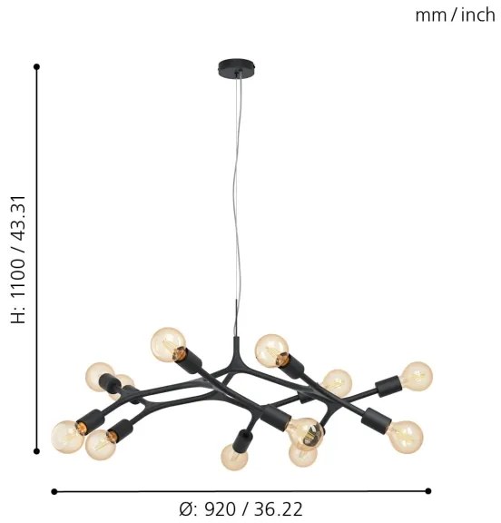 Eglo 98347 - Luster na lanku BOCADELLA 12xE27/60W/230V