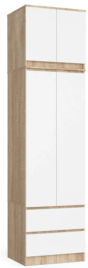 Šatníková skriňa s nástavcom STAR 234 cm biela/dub sonoma