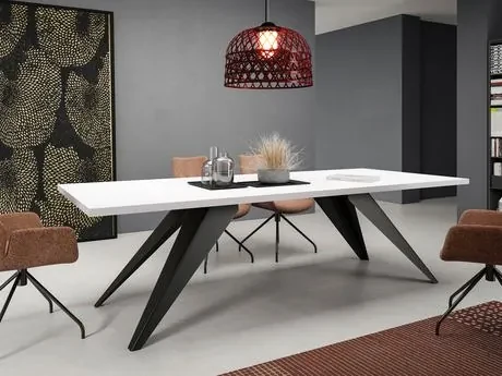 Rozkladací jedálenský stôl Awalean 140 (čierna + mramor bianco) (pre 6-10 osôb). Vlastná spoľahlivá doprava až k Vám domov. 1105360