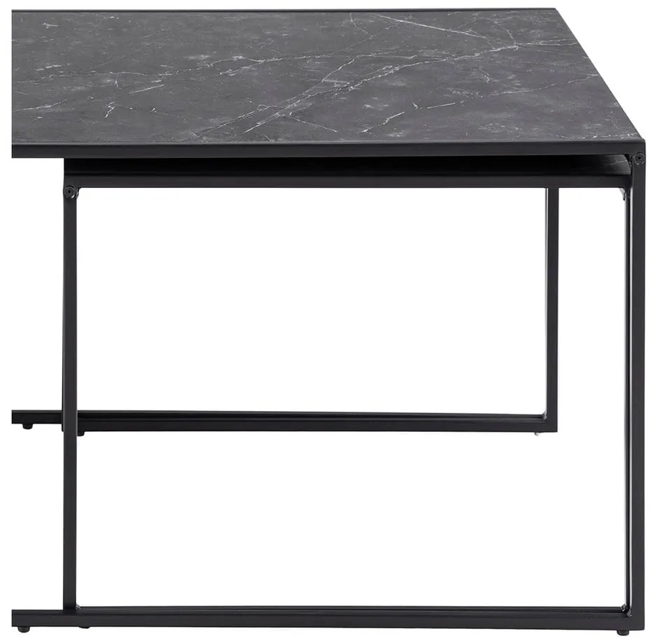 Matne čierne konferenčné stolíky v súprave 3 ks s doskou v dekore mramoru 60x120 cm Infinity – Actona