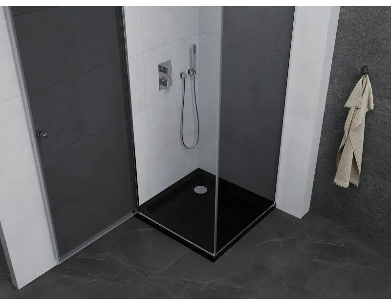 Mexen Pretoria, sprchovací kút 90 (dvere) x 90 (stena) cm, 6mm šedé sklo, chrómový profil + čierna sprchová vanička, 852-090-090-01-40-4070
