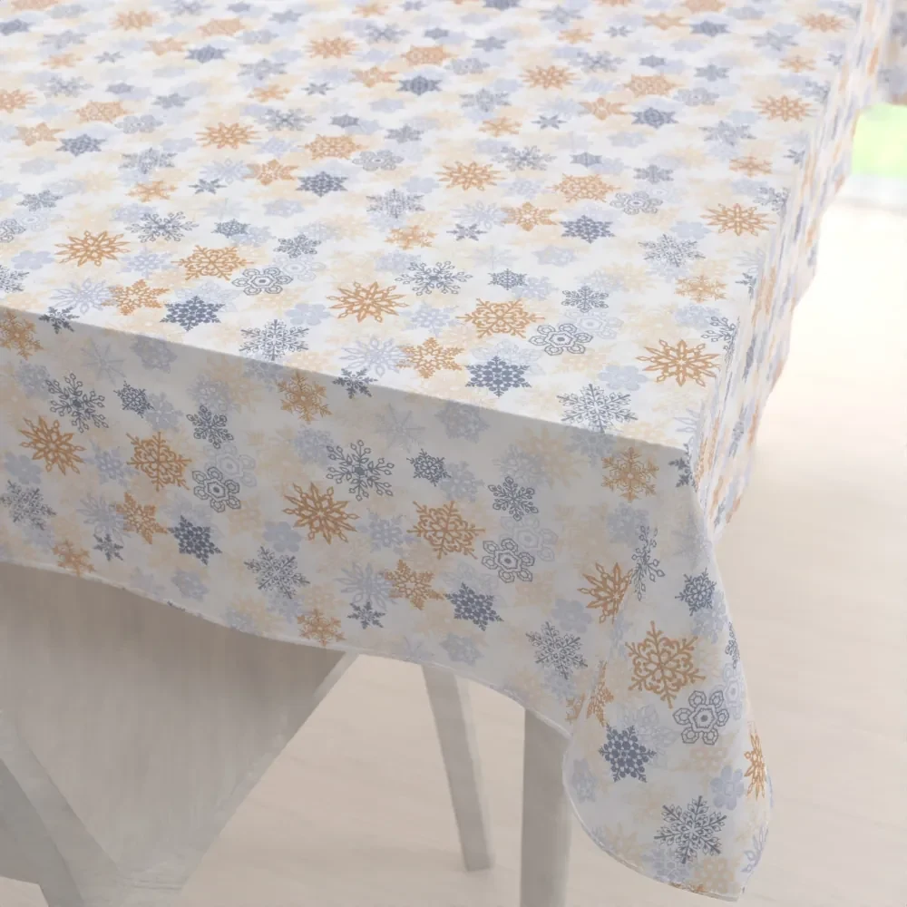 Biante Vianočný dekoračný obdĺžnikový obrus PML-041 Modrosivé a béžové vločky 50x100 cm