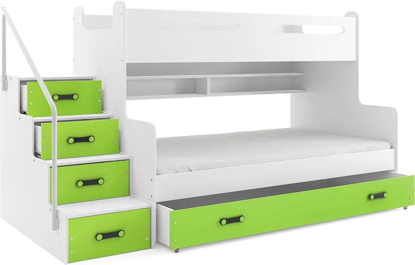 MAX 3 - Poschodová posteľ rozšírená - 200x120cm - Biely - Zelený - - poškodený tovar