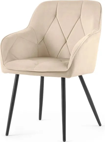 Sada šiestich jedálenských stoličiek DIAMANTE zamatové, béžové / čierne nohy (6 ks)