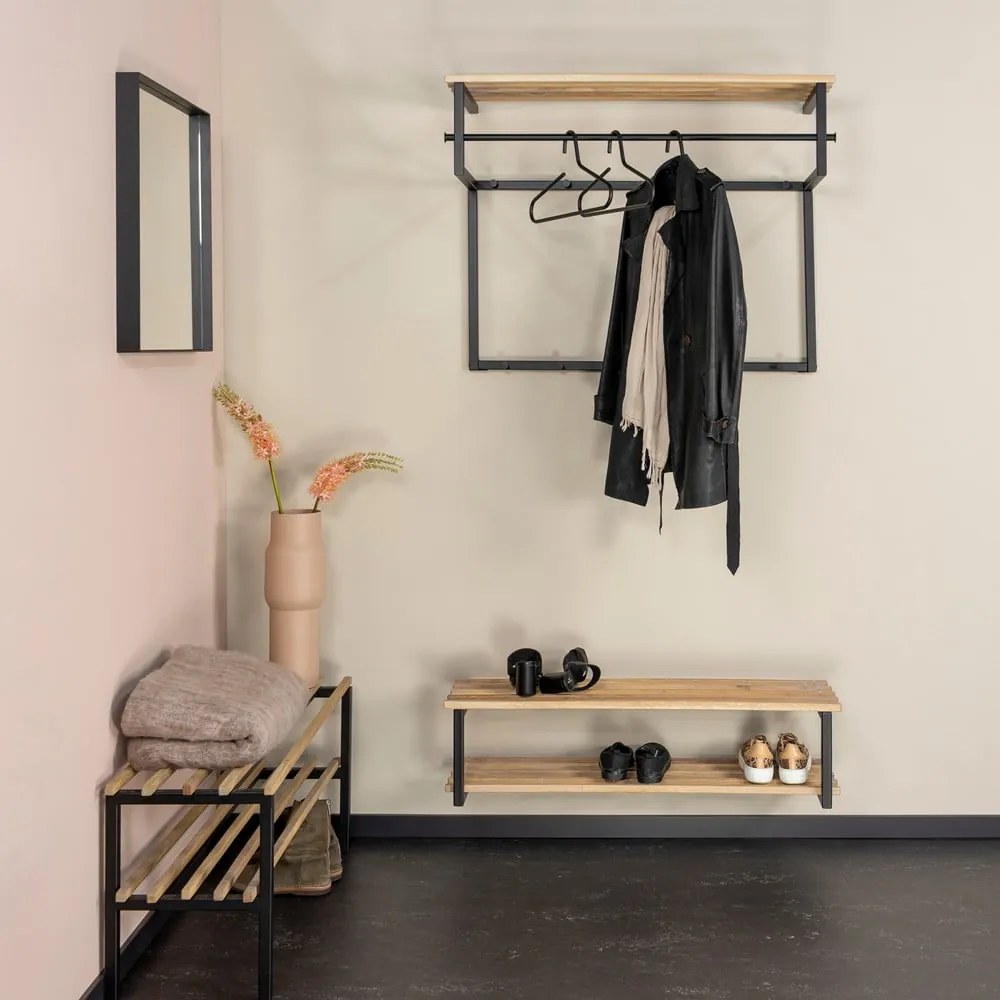 Kovový nástenný vešiak v čierno-prírodnej farbe s poličkou Rizzoli – Spinder Design