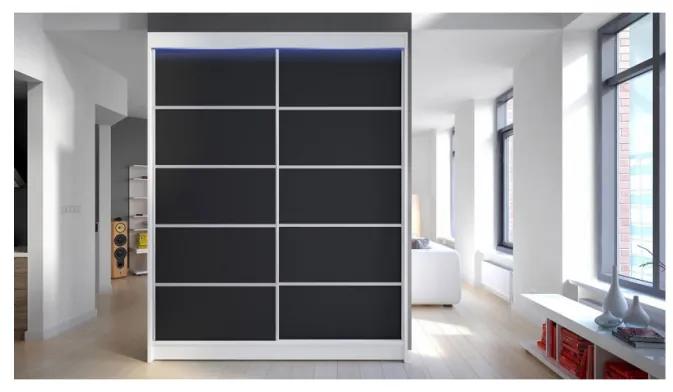 Kombinovaná šatníková skriňa s posuvnými dverami a LED osvetlením PIRITU 4 - biela / čierna
