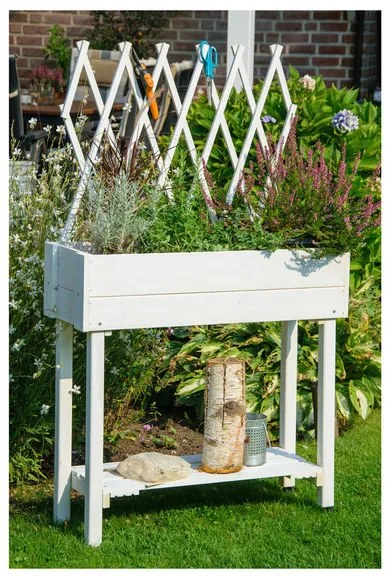 dobar Vyvýšený záhon s mriežkou, 79 x 28,5 x 130 cm (biela)  (100371497)