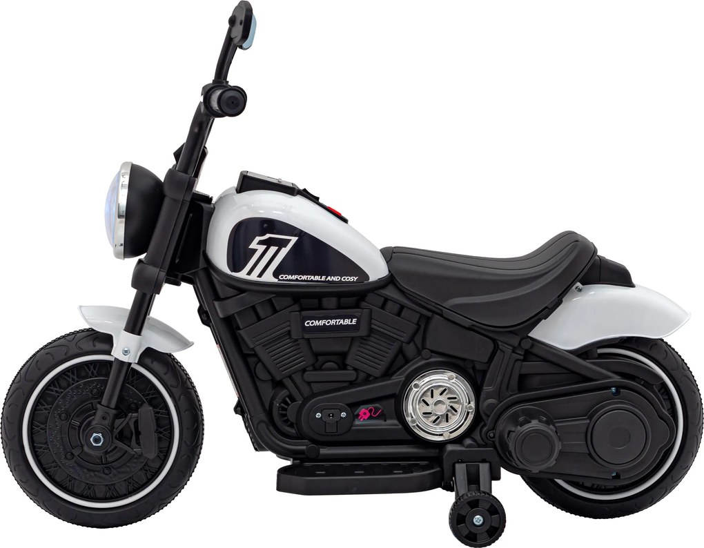 Ramiz Chopper FASTER batériová motorka pre deti Biela + FM rádio + Audio panel + LED