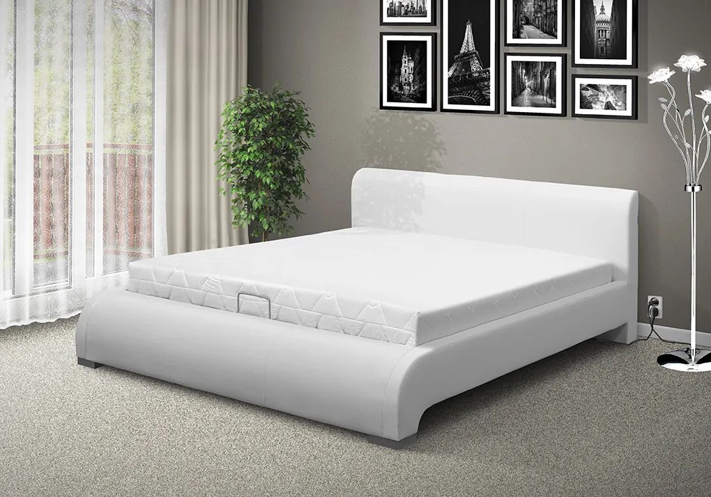Nabytekmorava Luxusná posteľ SEINA NEW 200x180cm s MOT otváraním ÚP farba čalúnenia: eko koža biela