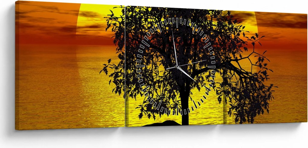 Obraz siluety stromu (s hodinami) (90x30 cm)
