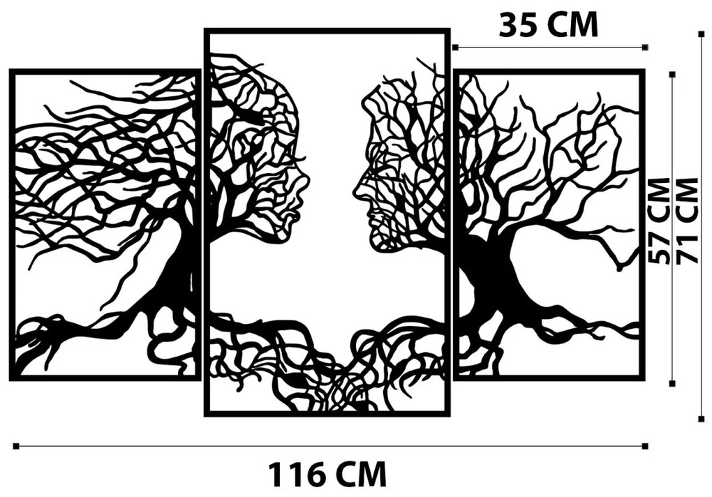 Nástenná kovová dekorácia Ľudské profily v stromoch 116x71 cm čierna