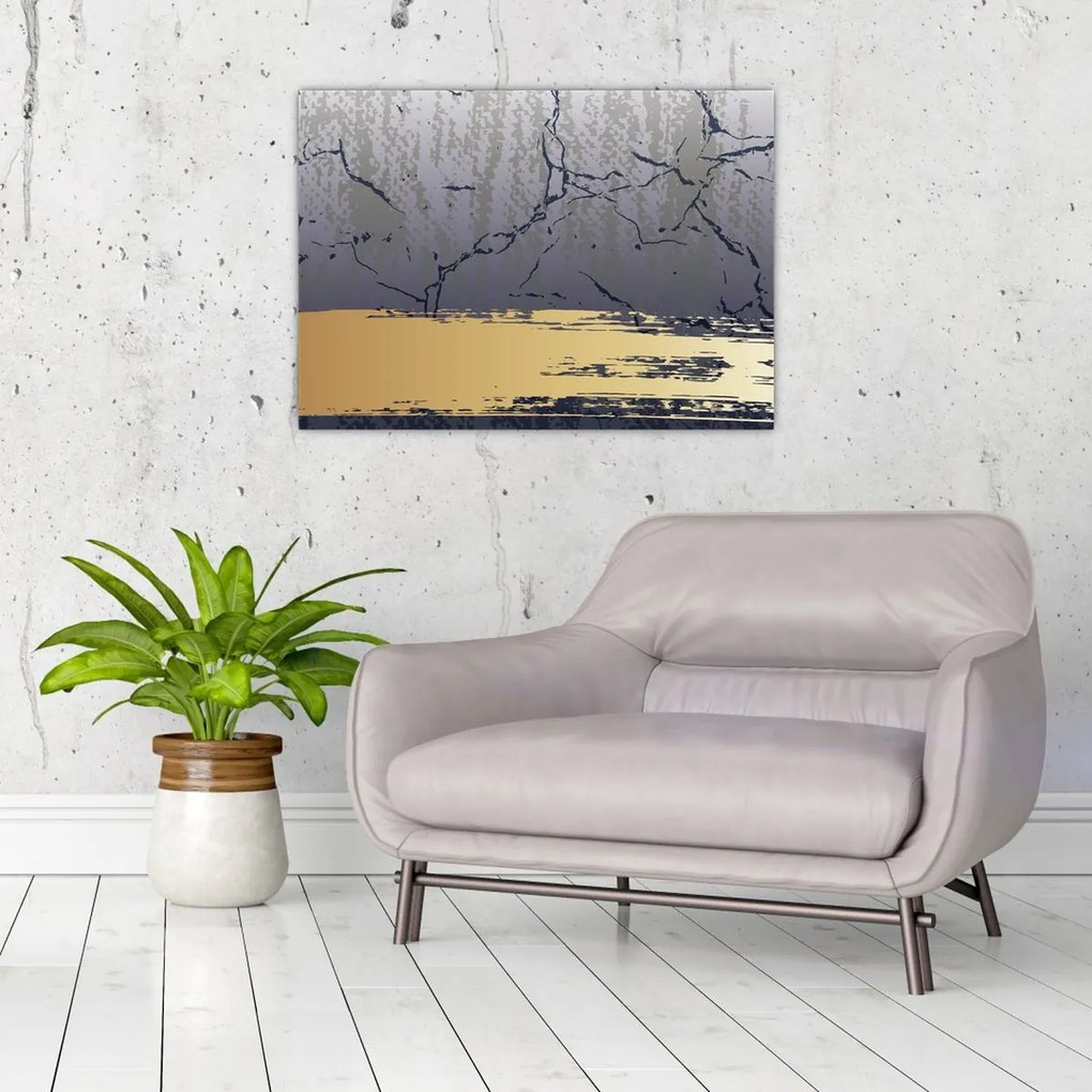 Obraz - Modrá a zlatá abstrakcia N⁰1 (70x50 cm)
