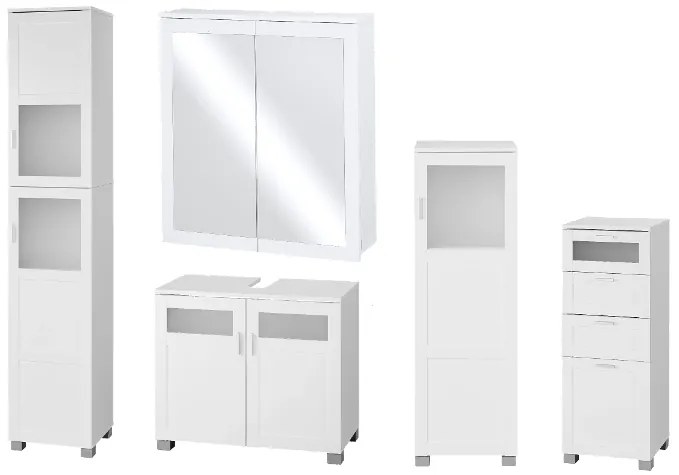 Livarno® Skrinka pod umývadlo + Vysoká skrinka do kúpeľne + Skrinka so zrkadlom + Skrinka do kúpeľne + Kúpeľňová skrinka Basel (800011143)