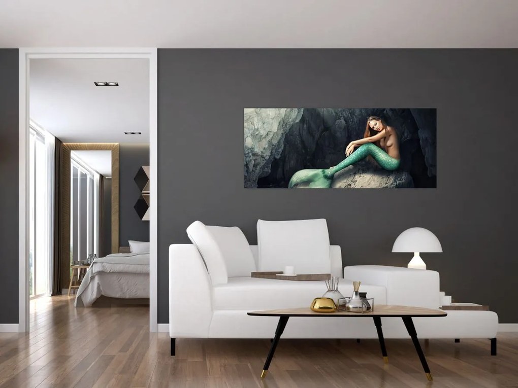 Obraz - Morská panna na skale (120x50 cm)