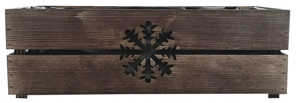 AMADEA Drevený vianočný kvetináč s vločkou tmavý, vo vnútri s čiernou fóliou, 52x21,5x17cm, český výrobok