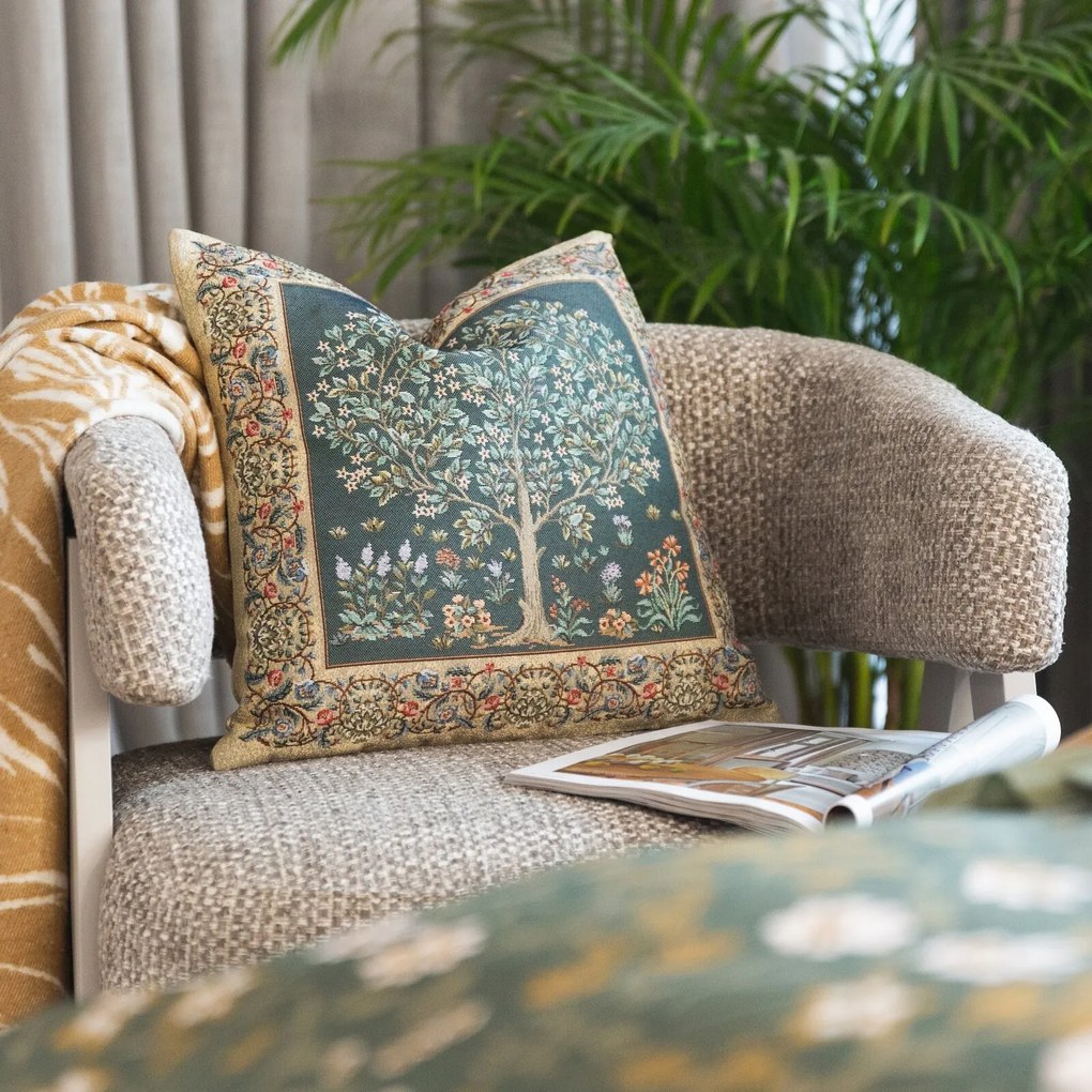 GOBELÍNOVÁ DEKORAČNÁ OBLIEČKA NA VANKÚŠ FESTIVE VERDE 45X45 CM VZOROVANÁ