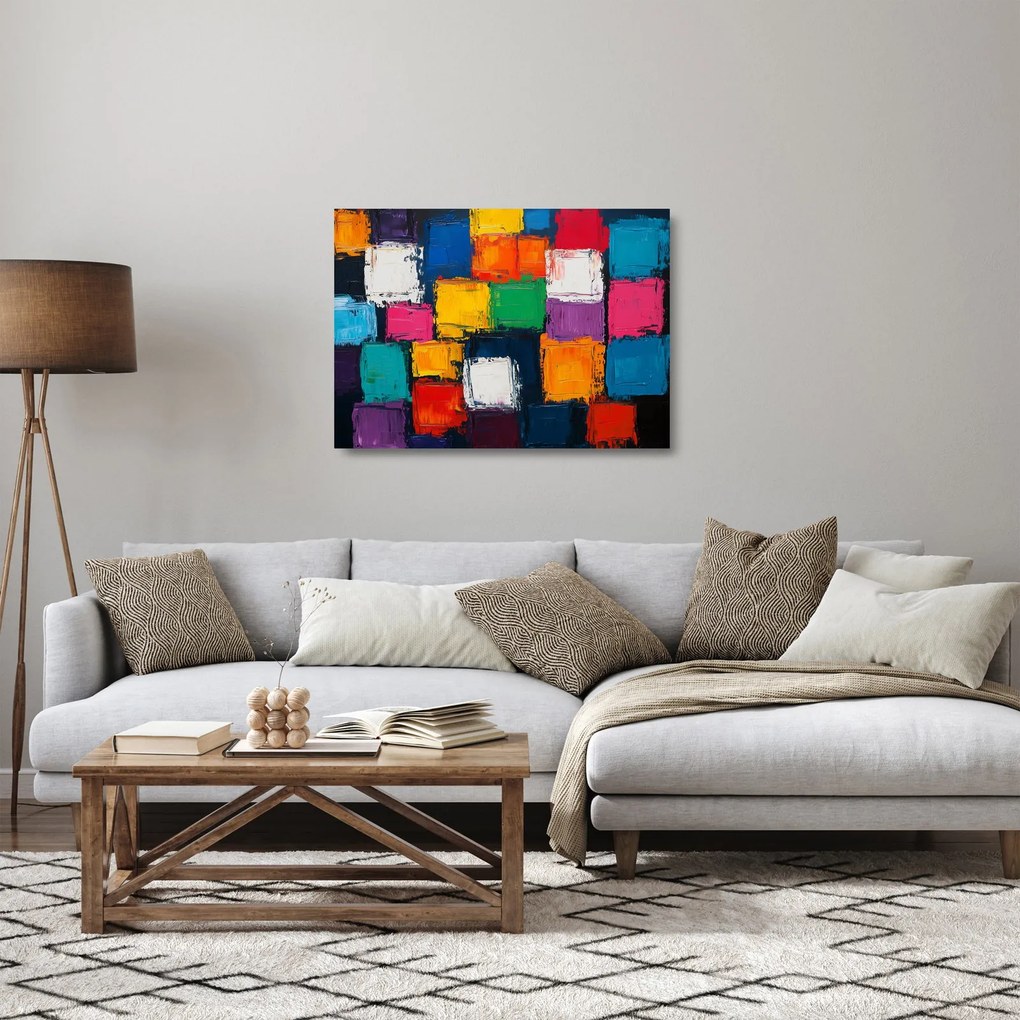 Sklenený obraz - Maľba farebných štvorcov (70x50 cm)