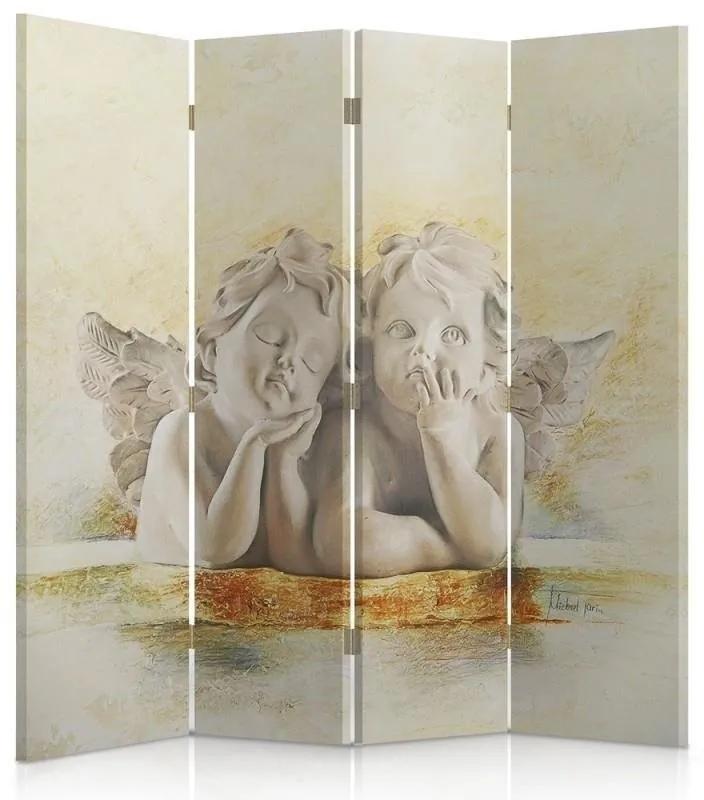 Ozdobný paraván, Dva andělé - 145x170 cm, štvordielny, klasický paraván
