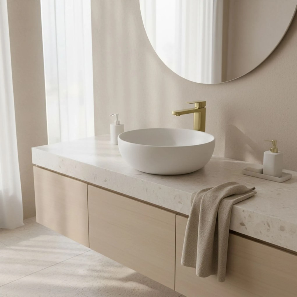 Rea Arlo, vysoká umývadlová batéria h-295, zlatá matná, REA-B0977