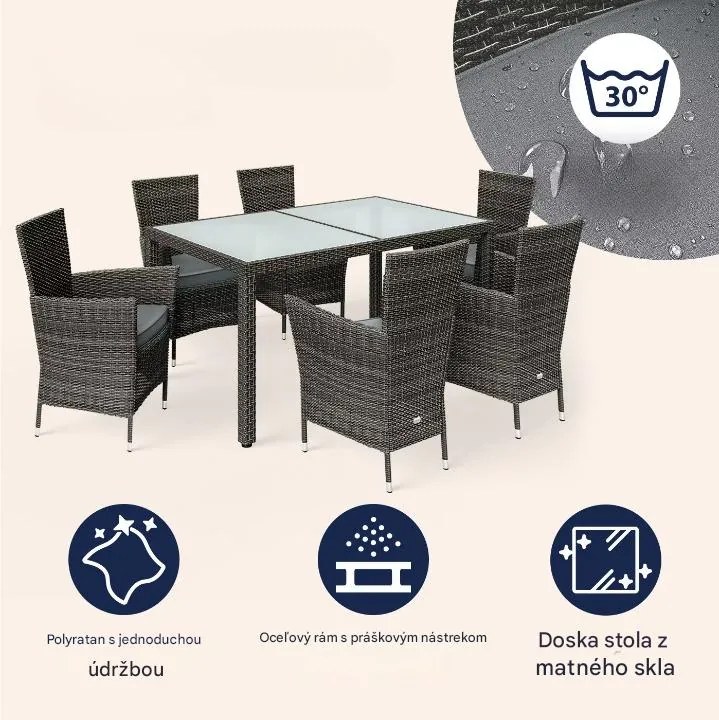 InternetovaZahrada Záhradná ratanová zostava Berlin 1+6 - sivá/antracit