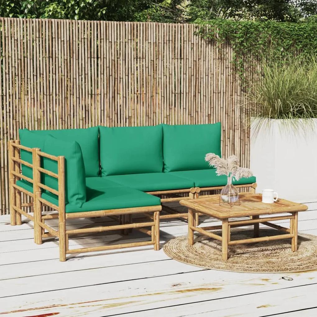 5-dielna záhradná sedacia súprava zelené vankúše bambus 3155170