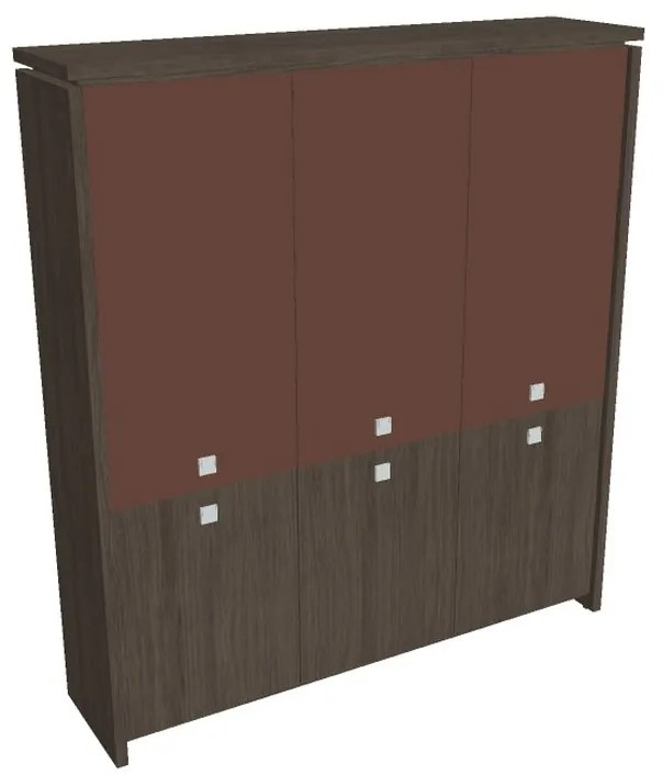 Vysoká skriňa Verno 188 x 46 x 210 cm, kombinované dvere, dub antracit / hnedá