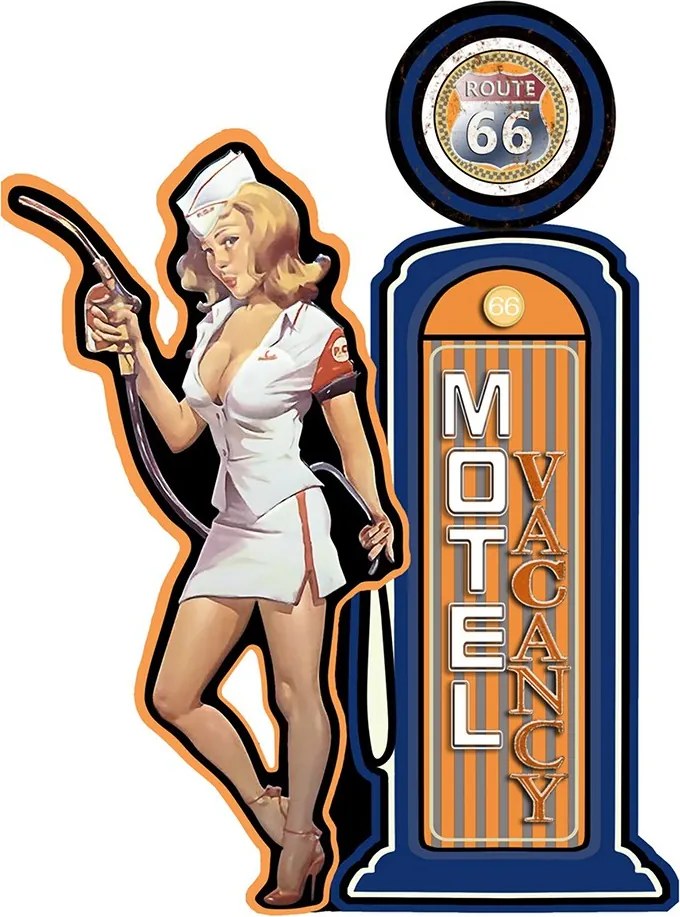 Nástenná kovová ceduľa Motel Route 66 - 48*1*65 cm