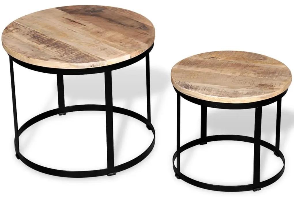 vidaXL Konferenčný stolík zo surového mangového dreva, 2 ks, okrúhly, 40 cm/50 cm