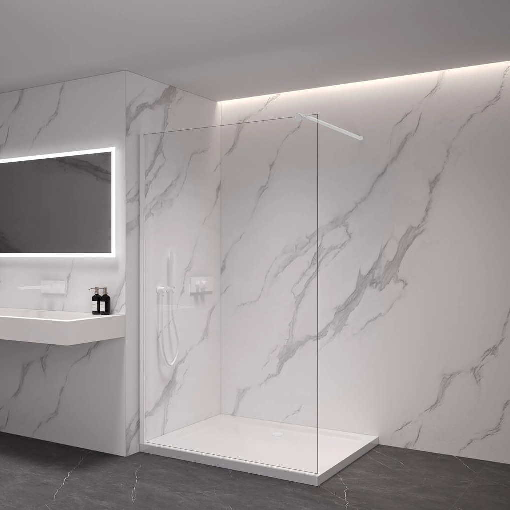 CERANO - Sprchová zástena Walk-in Onyx Ľ/P - guľatá vzpera - biela matná, transparentné sklo - 120x200 cm, CER-CER-482974