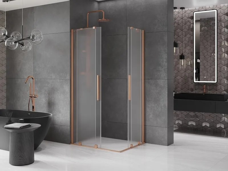 Mexen Velar Duo, sprchový kút s posuvnými dverami 100 x 90 cm, 8mm sklo námraza, medená matná, 871-100-090-32-65
