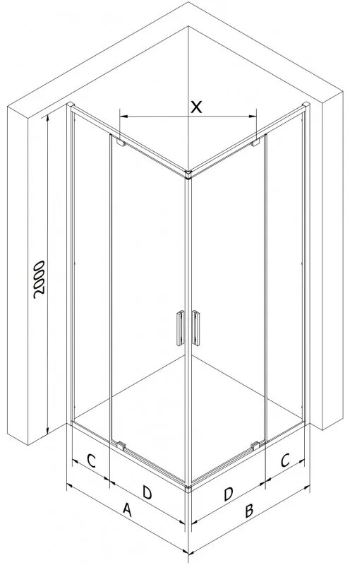Mexen Exo, 2-krídlový sprchovací kút 100 x 100 cm, 6mm číre sklo, chrómový profil, 8110-100-100-01-00