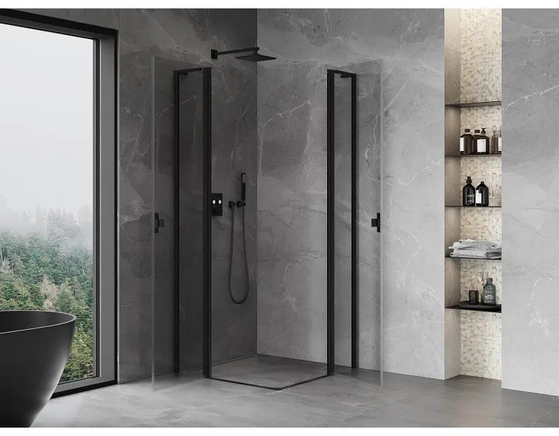 Mexen, Mexen Mist L Duo výklopný sprchový kút 90 x 90 cm, priehľadný, čierny - 8A4L-090-090-70-00