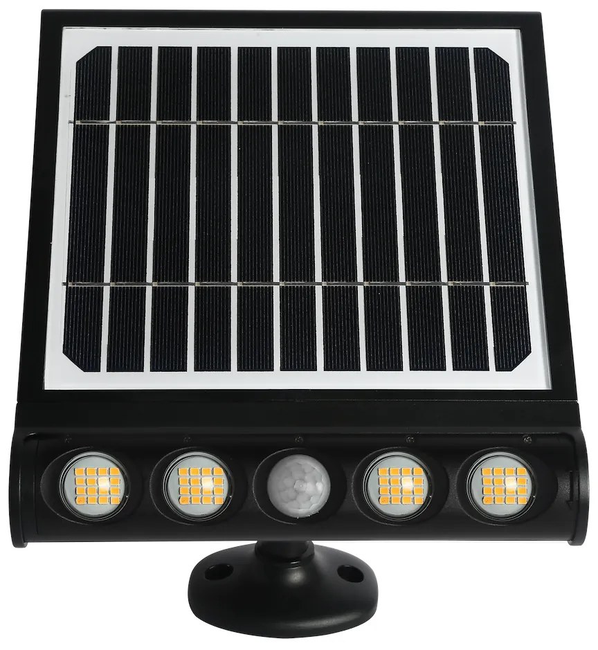 Ecolamp Exteriérové solárne LED svietidlo Talent, 4x LED 8w, čierna, pohybový senzor