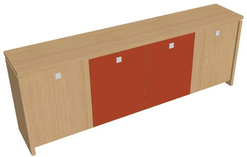 Nízka skriňa Verno 248 x 46 x 90 cm, kombinované dvere, dub svetlý / oranžová