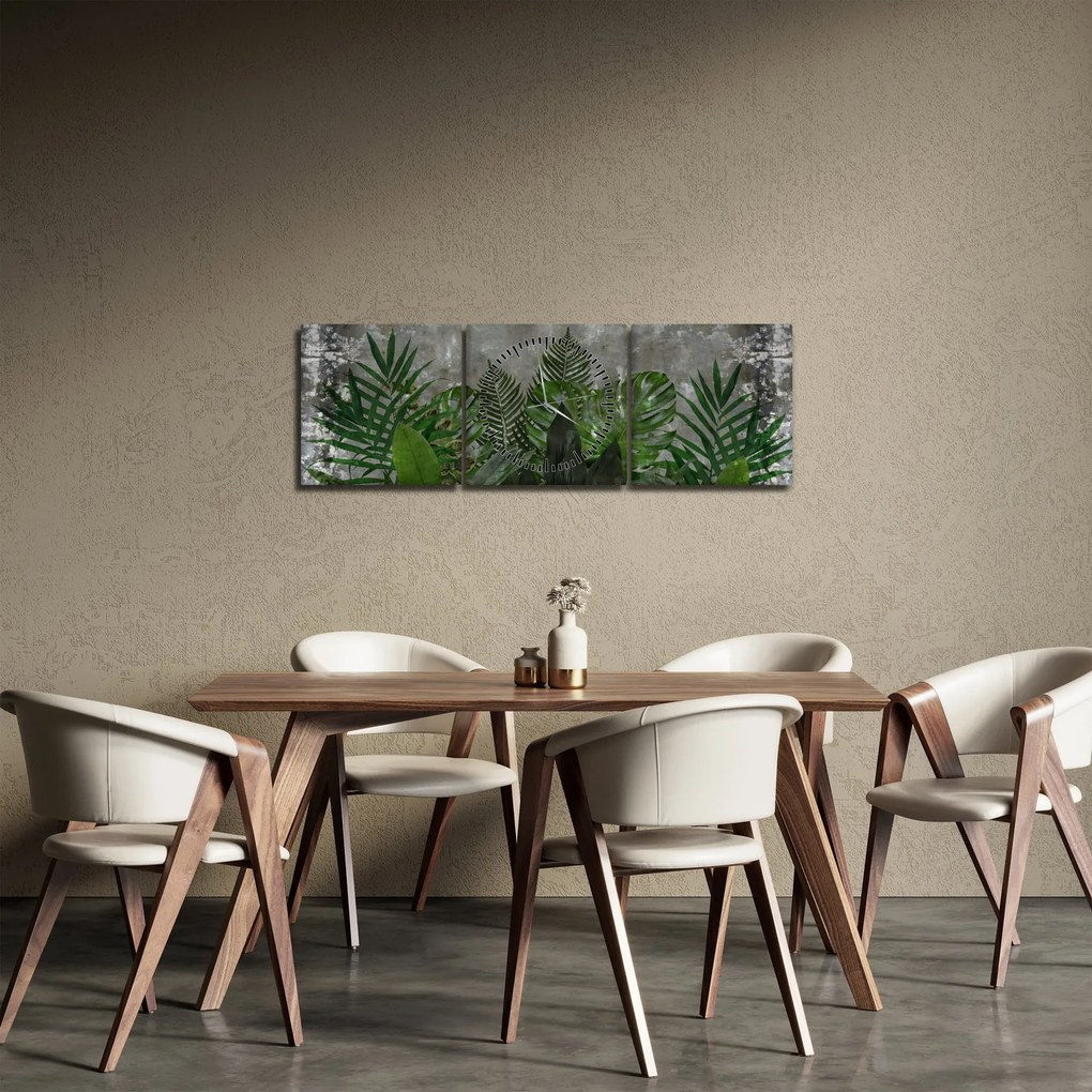 Obraz - Betónový múr s rastlinami (s hodinami) (90x30 cm)