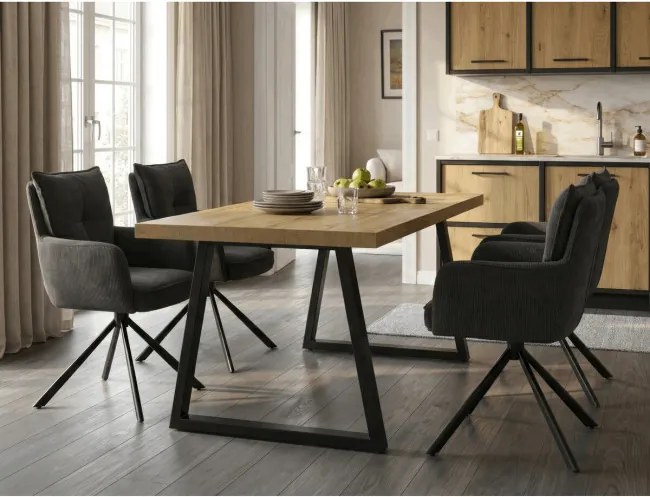 Jedálenský stôl 160x90 cm, rozkladací HT-R5624 OAK dub / čierne nohy