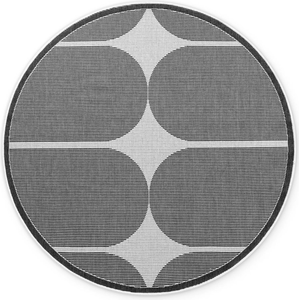 NORTHRUGS, Kusový koberec Duet Bowen 106244 Black/White kruh - na von aj na doma, 160x160 (priemer) kruh, čiernobiela, chodba / predsieň